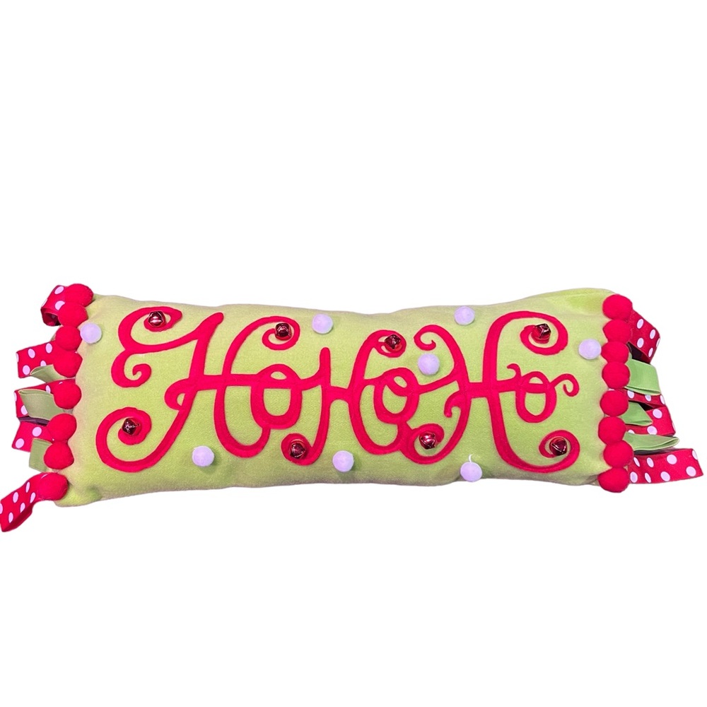 CHRISTMAS WHOVILLE LOOK  STUFFED PILLOW LIME GREEN/RED POLKA DOT